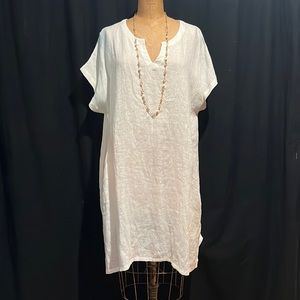 featherweight linen shift dress w/pockets, notch V-neck, caps sleeves-NWT